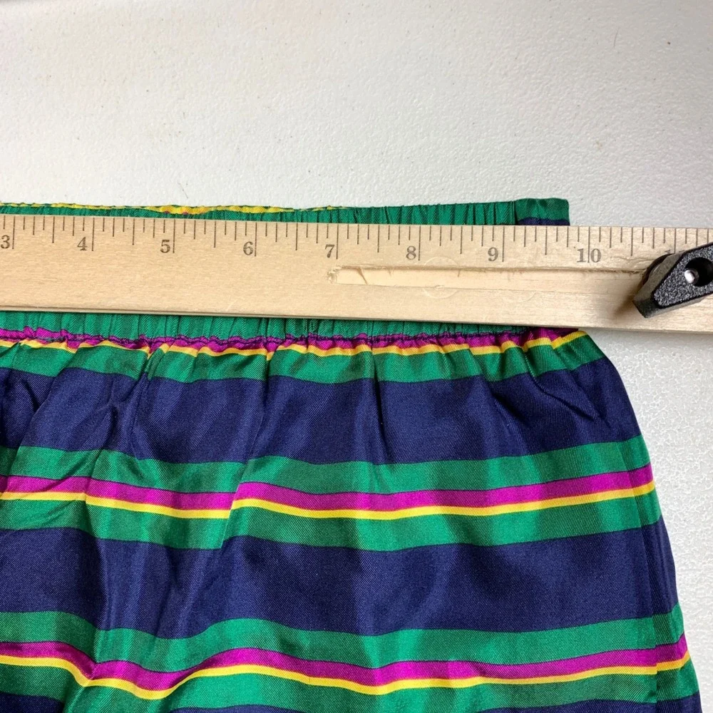 Ralph Lauren Silk Skirt Girls 3T Navy Blue Green Striped‎ Elastic Waist Preppy